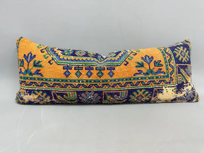 Almohada de lanzamiento del suroeste de naranja y bronce, almohada de lino vintage bordada