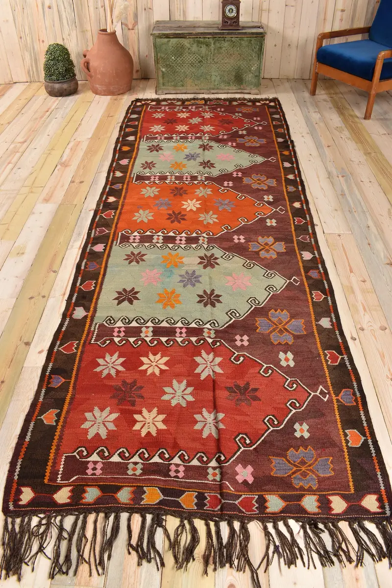 Kırmızı Hayvan Baskılı Halı, 4,1x11 ft Zarif Dekor
