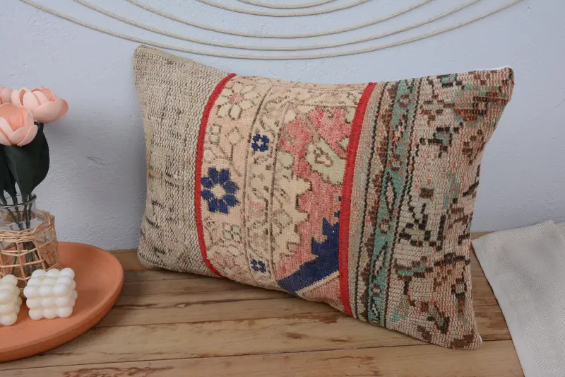 Boho Pillow, Pattern Throw Cushion Case, 16x24 Red Pillow Sham, Pillow Cover, Handmade Kilim Cushion, Boho Pillow Sham Cover, Handmade Cushion Cover - 4