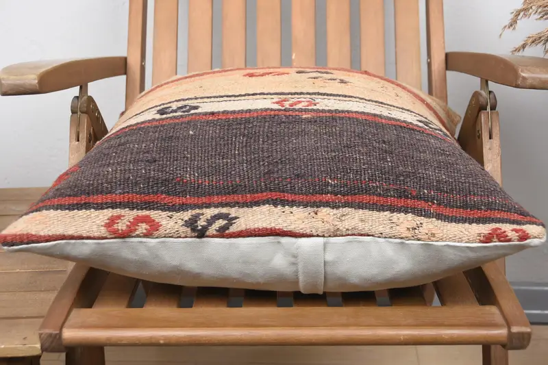 Vintage Kilim Throw Pillow, 20x20 Orange Cushion Cover, Interior Designer Pillow, Cushion Cover, Ethnical Kilim Rug Pillow, Cotton Pillow Cover - 5