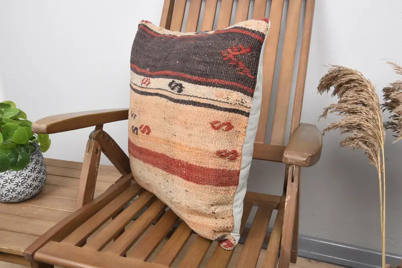 Vintage Kilim Throw Pillow, 20x20 Orange Cushion Cover, Interior Designer Pillow, Cushion Cover, Ethnical Kilim Rug Pillow, Cotton Pillow Cover - 3