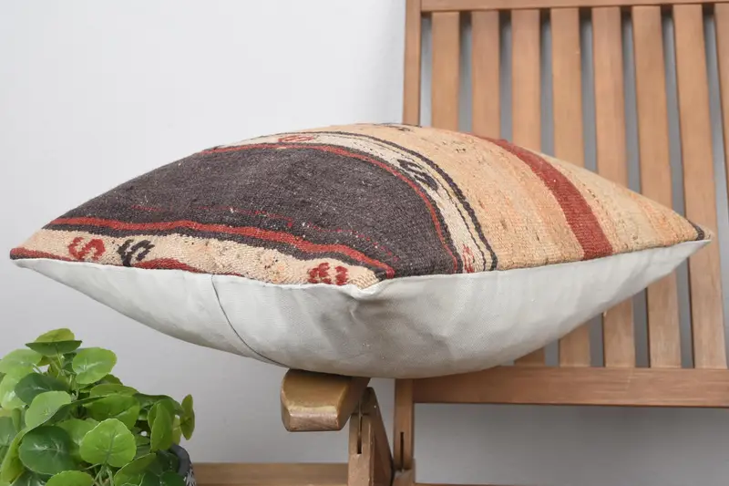 Vintage Kilim Throw Pillow, 20x20 Orange Cushion Cover, Interior Designer Pillow, Cushion Cover, Ethnical Kilim Rug Pillow, Cotton Pillow Cover - 6
