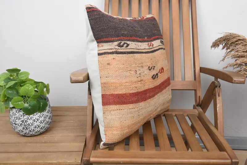 Vintage Kilim Throw Pillow, 20x20 Orange Cushion Cover, Interior Designer Pillow, Cushion Cover, Ethnical Kilim Rug Pillow, Cotton Pillow Cover - 2