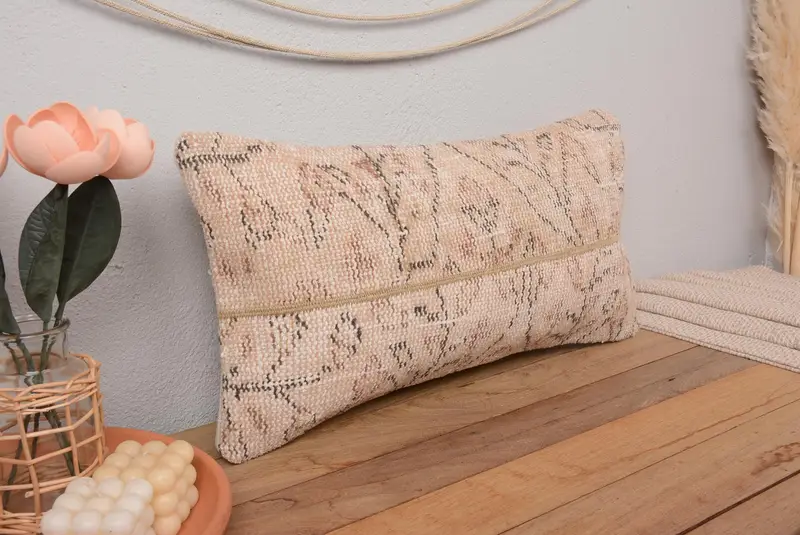 Beige-braunes Patchwork-Kissen, 12x24 besticktes Wurfkissen