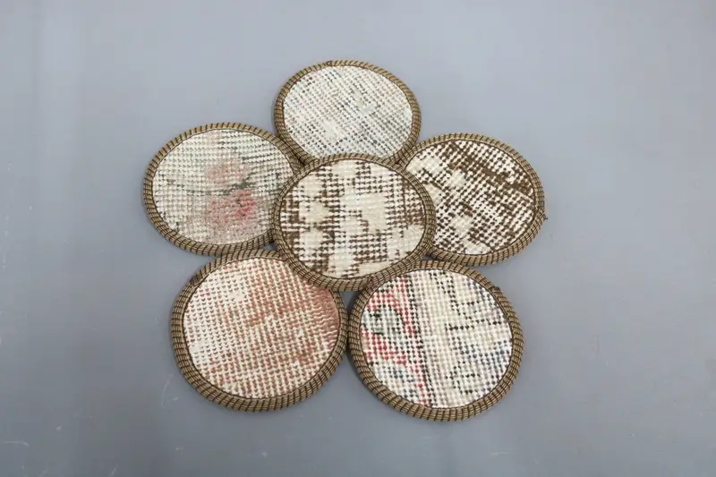 Bohemian Beige and Brown Round Coaster, Unique Bohemian Coaster