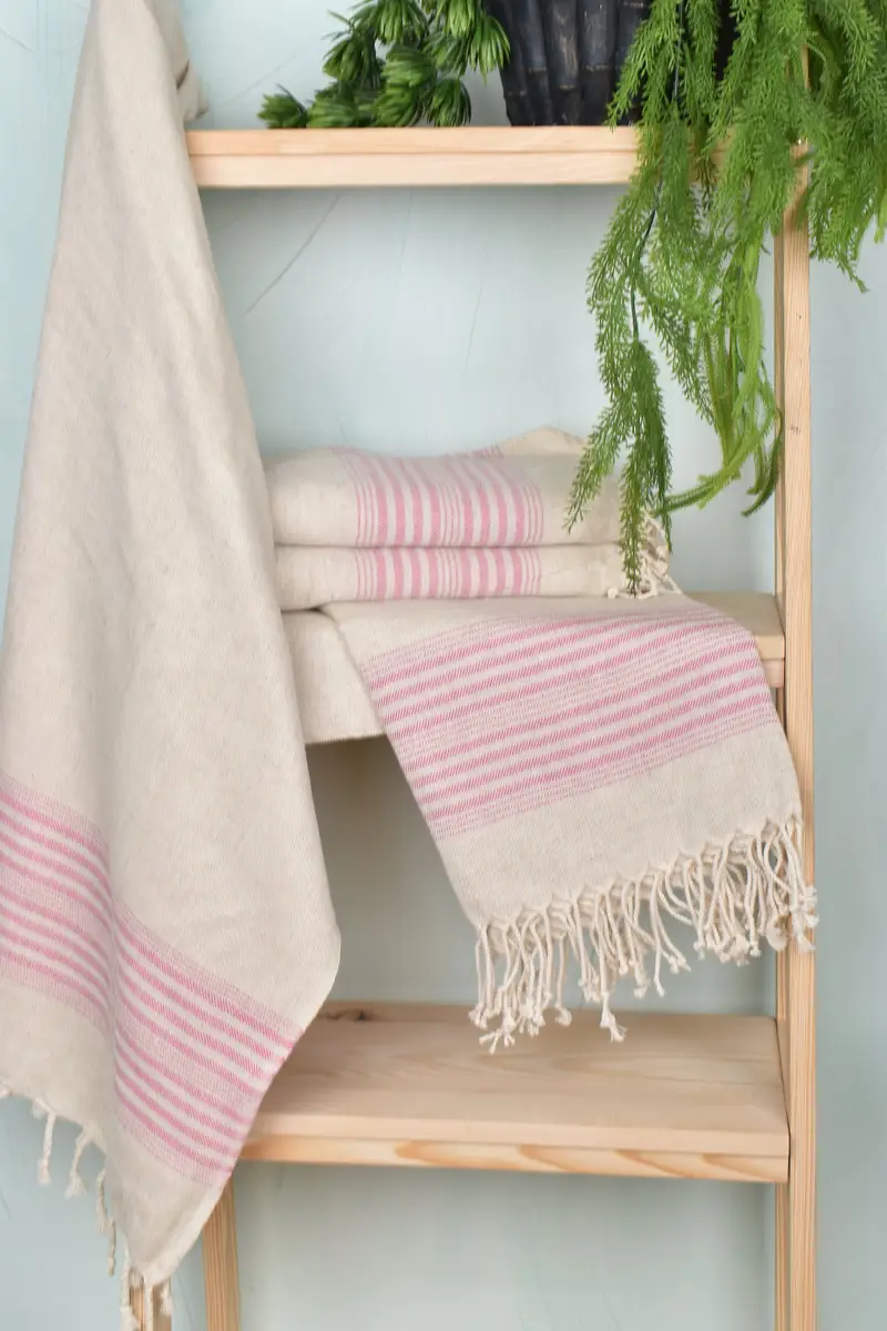 68x40 Linen Striped Towel, Hammam towel, Kids Beach Towel, Gift For Coworker, Turkish Towel Beach, Turkish Bath Towel Set, Gift For Her - 6