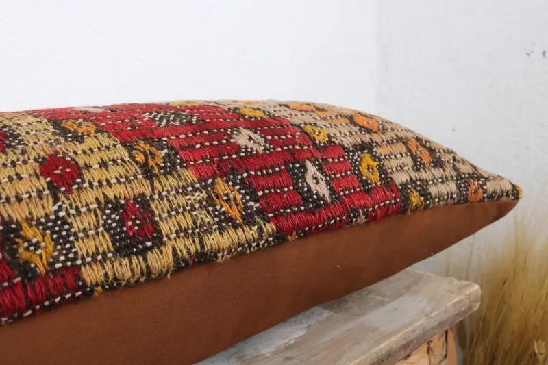 Cotton Cushion, Sustainable Pillow Sham, Home Decor Pillow, Kilim Pillow, Cushion, Ethnical Kilim Rug Pillow, 12x36 Red Pillow Case - 6