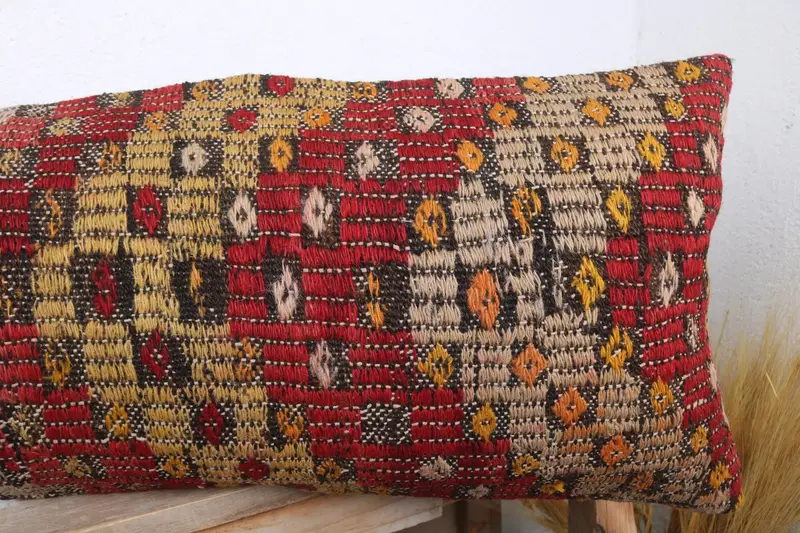 Cotton Cushion, Sustainable Pillow Sham, Home Decor Pillow, Kilim Pillow, Cushion, Ethnical Kilim Rug Pillow, 12x36 Red Pillow Case - 5