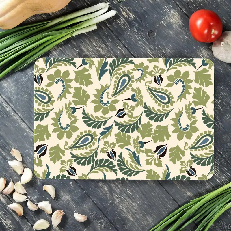 Leaf Patterned Glass Cutting Board, Botanical Design for Kitchen