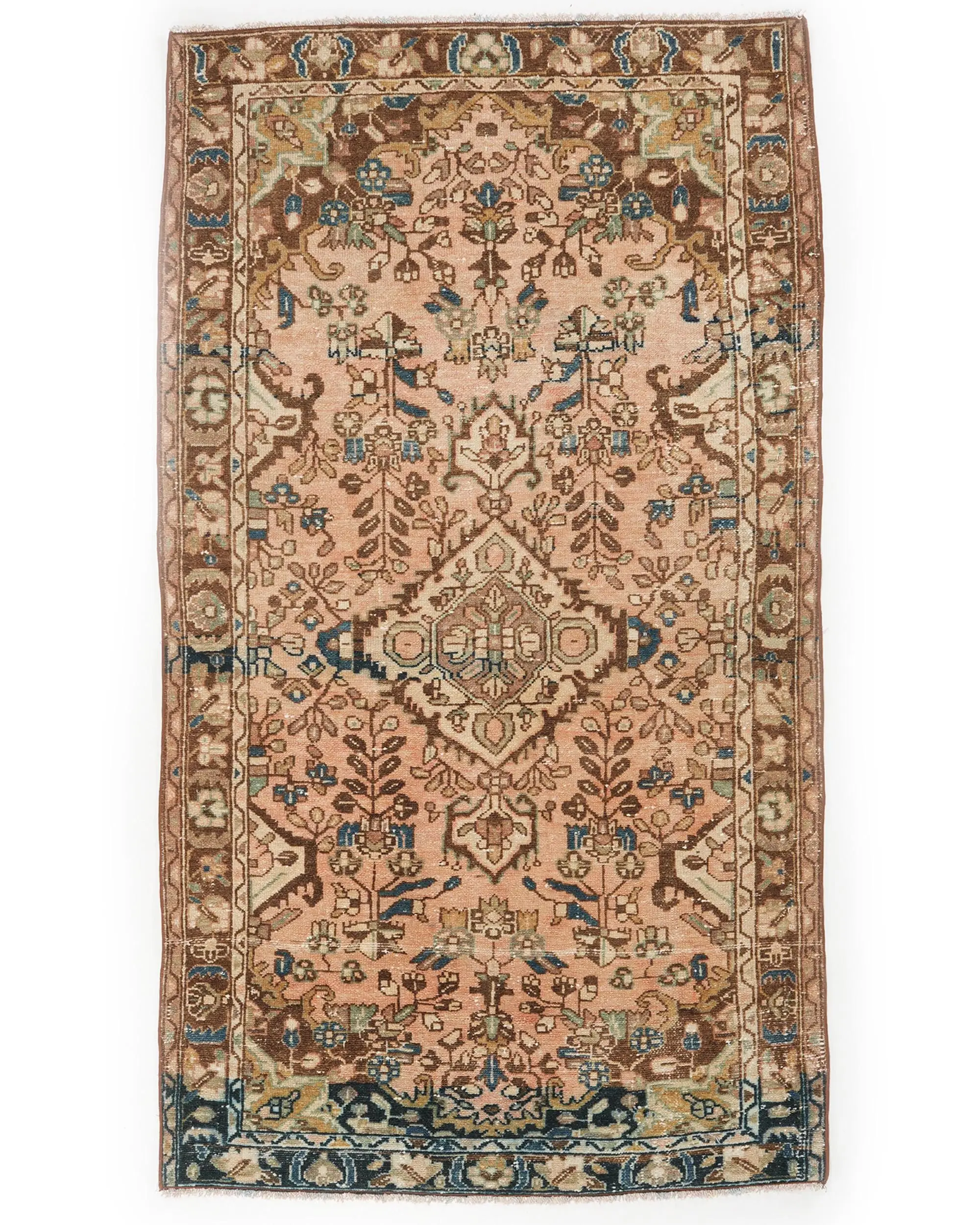 3.7x6.6 ft Turkish Rug, Brown Vintage Rug Wool - 1