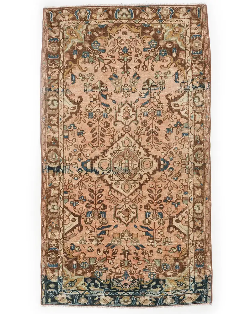 Zarif Bej Halı, 3,7x6,6 ft Mavi Vurgulu