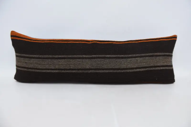 Throw Striped Cushion Case, Antique 30x90 cm TexturedOrange Pillow Sham - 1