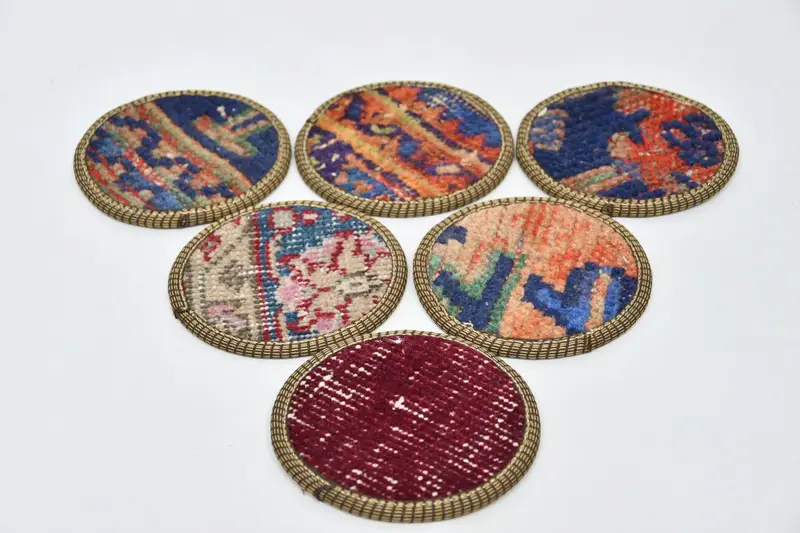 Posavasos redondos bohemios, juego de posavasos rojos y naranjas