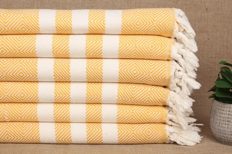 Custom Hand Towel Monogram Mustard Diamond, 20x32 Inches Turkish Cotton