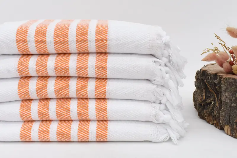 Personalized Turkish Hand Towel Orange Herringbone, 36x24 Inches