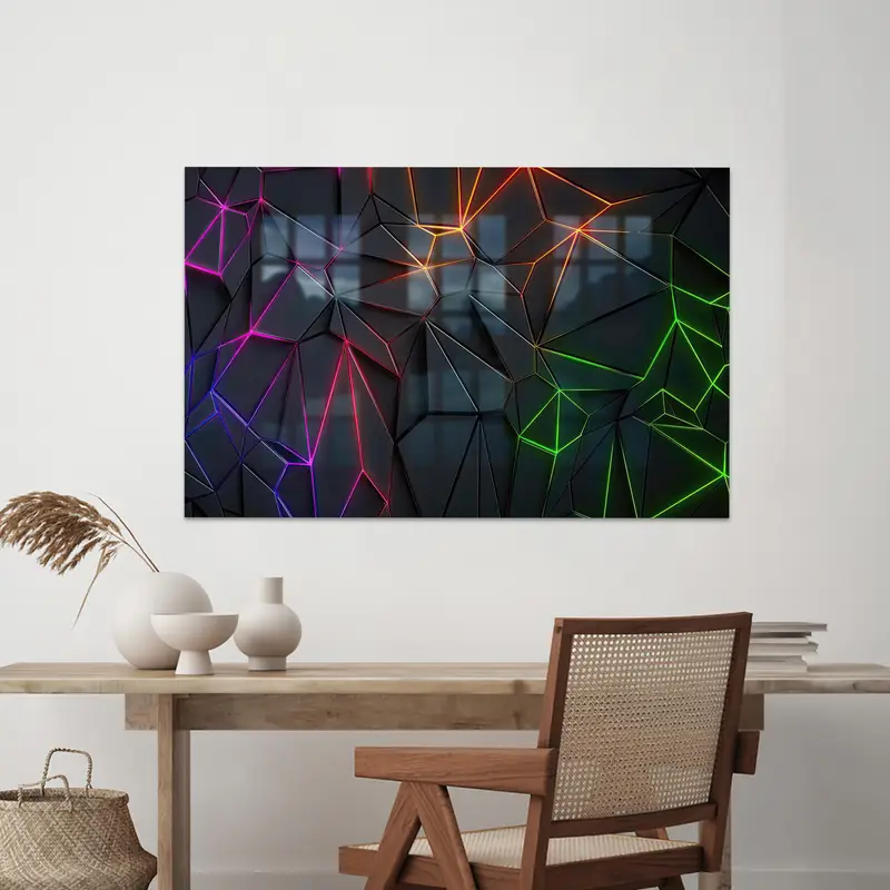 ゲームルームと寝室用のモダンなネオンブラック幾何学模様のガラス