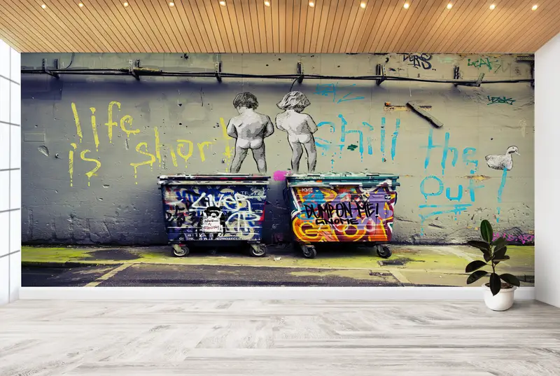 Baskılı Duvar Kağıdı: Banksy'nin Hayatı Kısa, Peeing Boys Art