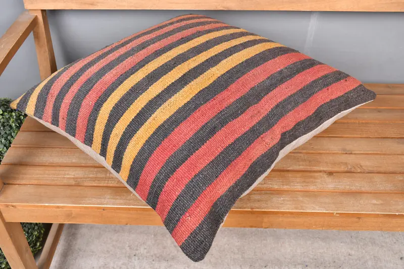 Cushion, Yoga Pillow, Wool Kilim Pillow Pillow Sham, 24x24 Red Pillow Sham, Gift Pillow, Home Decor Pillow, Vintage Kilim Pillow - 2