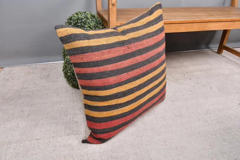 Cushion, Yoga Pillow, Wool Kilim Pillow Pillow Sham, 24x24 Red Pillow Sham, Gift Pillow, Home Decor Pillow, Vintage Kilim Pillow - 7