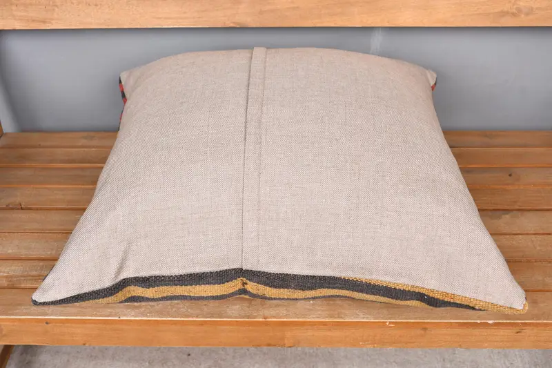 Cushion, Yoga Pillow, Wool Kilim Pillow Pillow Sham, 24x24 Red Pillow Sham, Gift Pillow, Home Decor Pillow, Vintage Kilim Pillow - 5