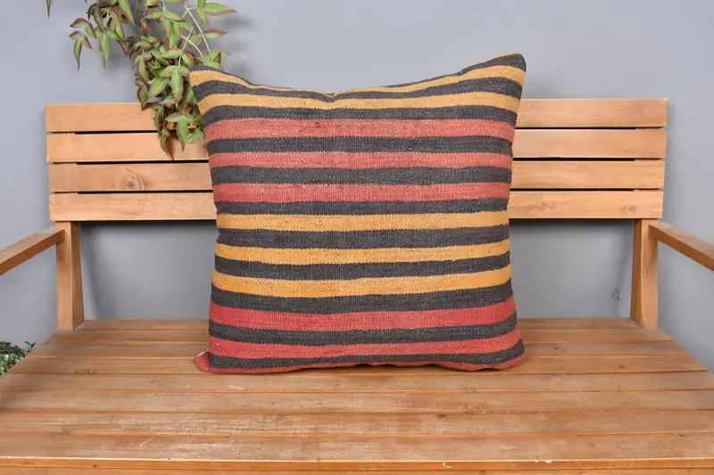 Cushion, Yoga Pillow, Wool Kilim Pillow Pillow Sham, 24x24 Red Pillow Sham, Gift Pillow, Home Decor Pillow, Vintage Kilim Pillow - 6