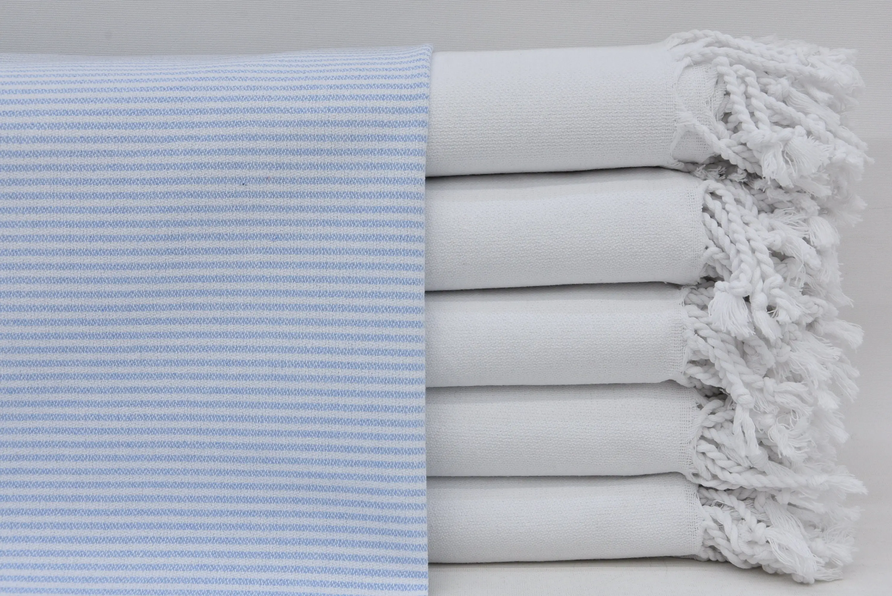 Turkish Hand Towel Organic Cotton Baby Blue Striped, 20x40 - 1