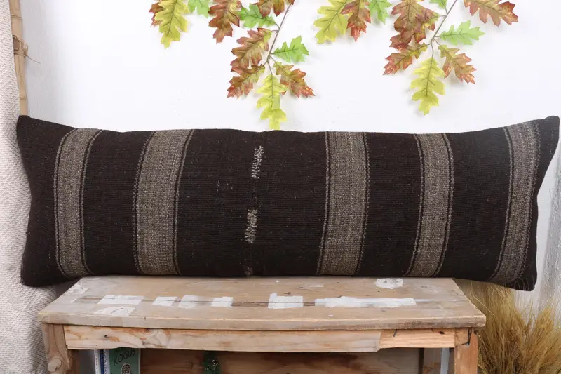 Turkish Pillow, Handmade Throw Cushion, Cushion Case, 16x48 Brown Pillow Case, Boho Pillow, Oriental Pillow Cover, Antique Pillows - 2