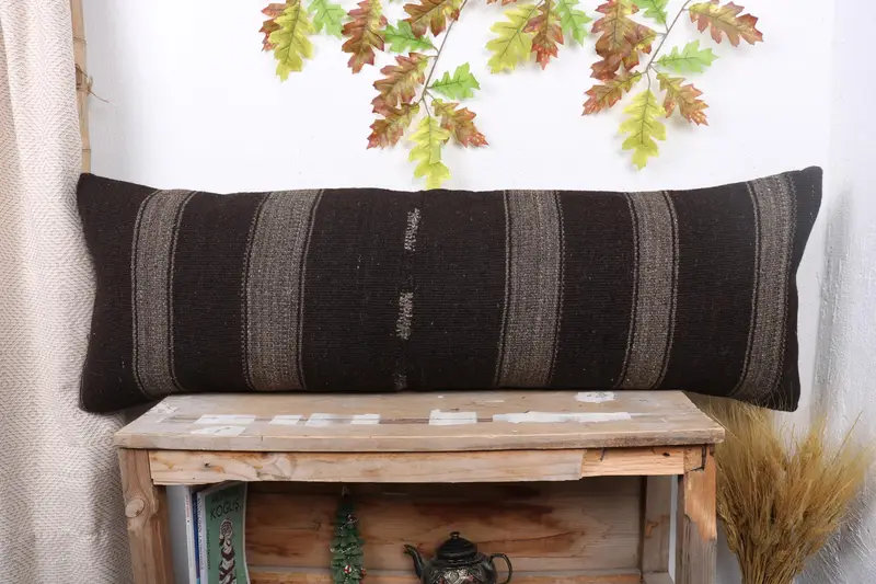 Turkish Pillow, Handmade Throw Cushion, Cushion Case, 16x48 Brown Pillow Case, Boho Pillow, Oriental Pillow Cover, Antique Pillows - 1