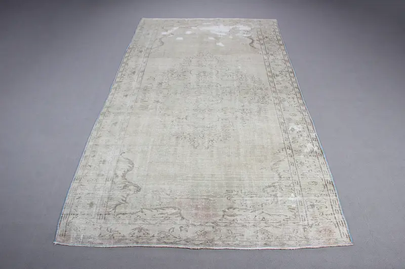 Turkish Vintage Rug 5.9x10.4 ft (181x316 cm), Oushak Gray Blue Solid Rug - 1
