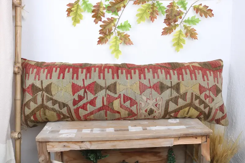 Oriental Cushion Case, Vintage Kilim Pillow, Cushion, Throw Kilim Pillow, Vintage Pillow, Pastel Cushion Case, 16x48 Beige Cushion Case - 1