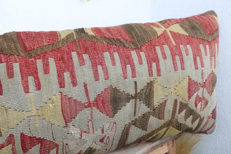 Oriental Cushion Case, Vintage Kilim Pillow, Cushion, Throw Kilim Pillow, Vintage Pillow, Pastel Cushion Case, 16x48 Beige Cushion Case - 4