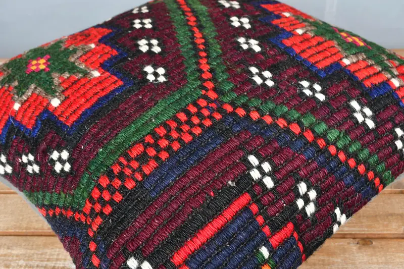 Hippie Throw Pillow, Handmade Throw Pillow Sham, 18x18 Red Pillow Case, Kilim Pillow Cover, Throw Kilim Pillow, Cushion, Kilim Pillow - 2