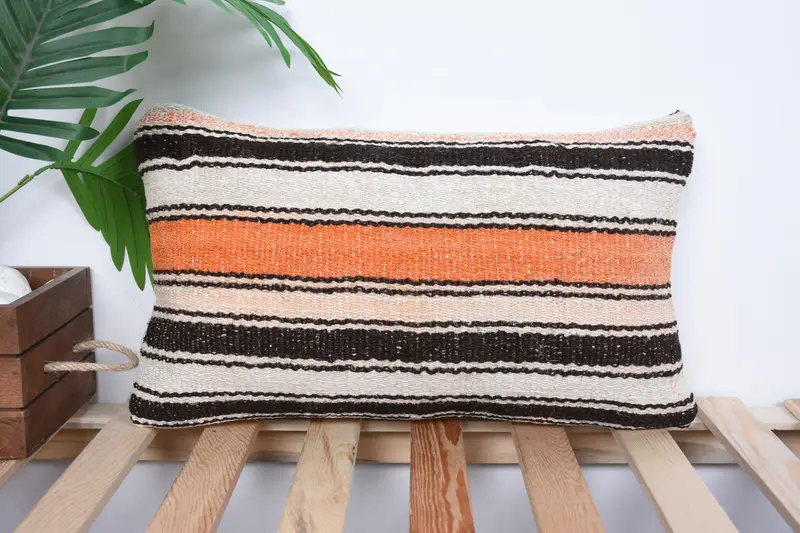 Gift Pillow, Cushion Case, Bohemian Cushion Pillow Sham, Vintage Pillow, 12x20 White Pillow, Handmade Kilim Cushion, Anatolian Pillow Cover - 1