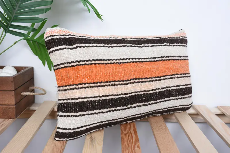 Gift Pillow, Cushion Case, Bohemian Cushion Pillow Sham, Vintage Pillow, 12x20 White Pillow, Handmade Kilim Cushion, Anatolian Pillow Cover - 4