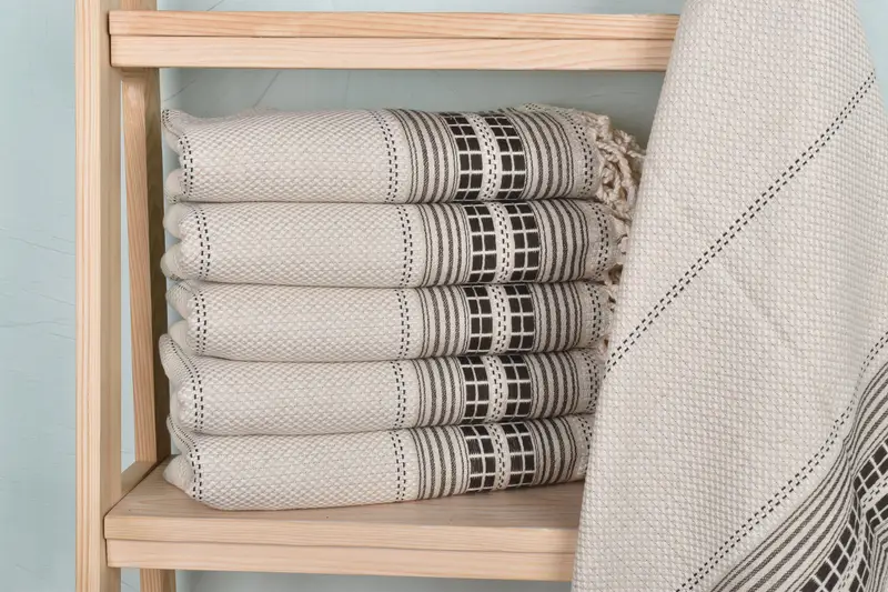 Striped Towel Khaki Green Linen Boyfriend Gift, 40x67 Inches