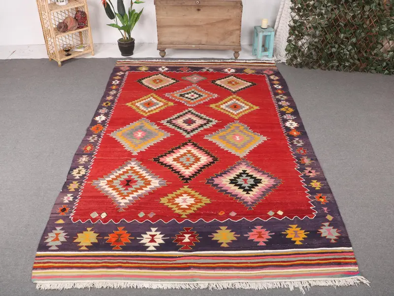 Red & Yellow Polka Dot Rug, 6.5x10 ft Chic Decor