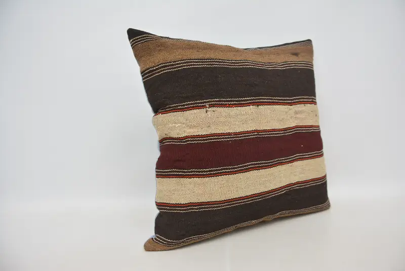 Handgefertigtes gestreiftes Kissen, Vintage besticktes Kissen