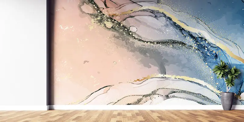 Wall Paper Peel and Stick, Modern Wall Paper, Soft Tones Wallpaper, Blue Pink Marble, 3d Wall Paper, Shimmery Wall Decor, - 2