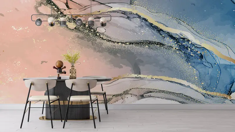 Wall Paper Peel and Stick, Modern Wall Paper, Soft Tones Wallpaper, Blue Pink Marble, 3d Wall Paper, Shimmery Wall Decor, - 1