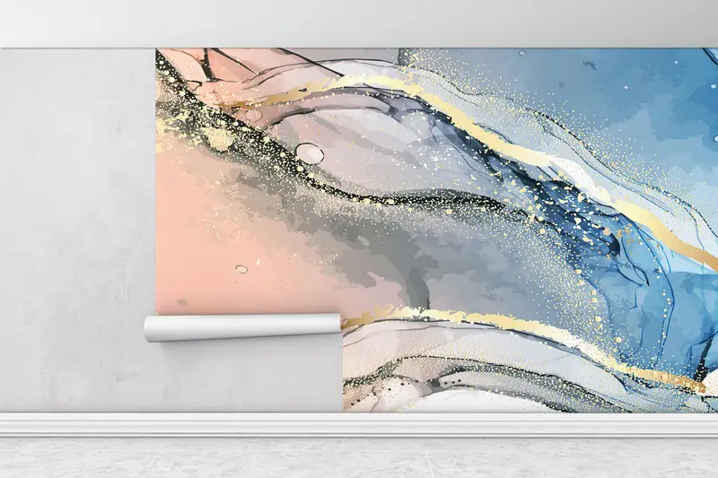 Wall Paper Peel and Stick, Modern Wall Paper, Soft Tones Wallpaper, Blue Pink Marble, 3d Wall Paper, Shimmery Wall Decor, - 6