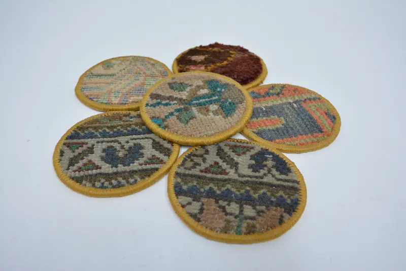 Bohem Yuvarlak Bardak Altlığı, Yeşil ve Turuncu Kaymaz Bardak Altlığı