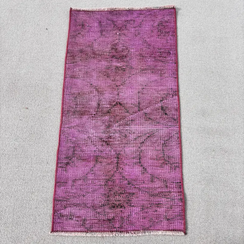 Vintage Rug, Small 1.6x3.1 ft Turkish Rug, Pink Black Ikat Wool Rug - 1