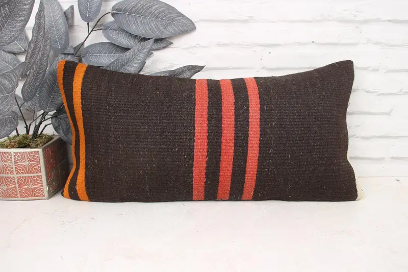 Vintage Throw Cushion, Kilim Pillow, 12x24 Brown Pillow Cover, Pillow Cover, Patio Pillow, Vintage Kilim Pillow, Vintage Kilim Throw Pillow - 1