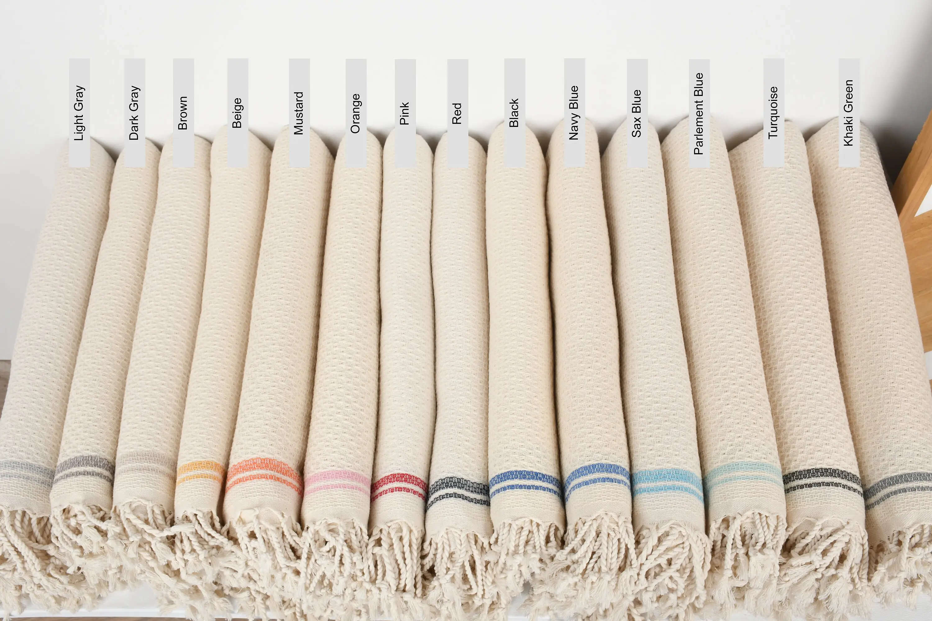 Striped Turkish Cotton Bath Towel Beige, Organic Cotton, 36x67 Inches - 1