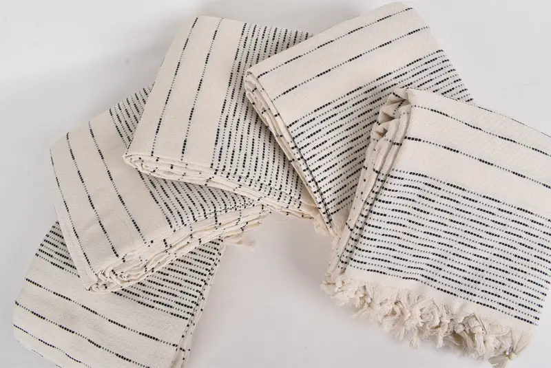 Handmade Gift, Boho Throw Blankets, Monogram Blanket, First Wedding Anniversary Gift, 98x92 Cotton Striped Design Towel, Woven Throw Blanket - 4