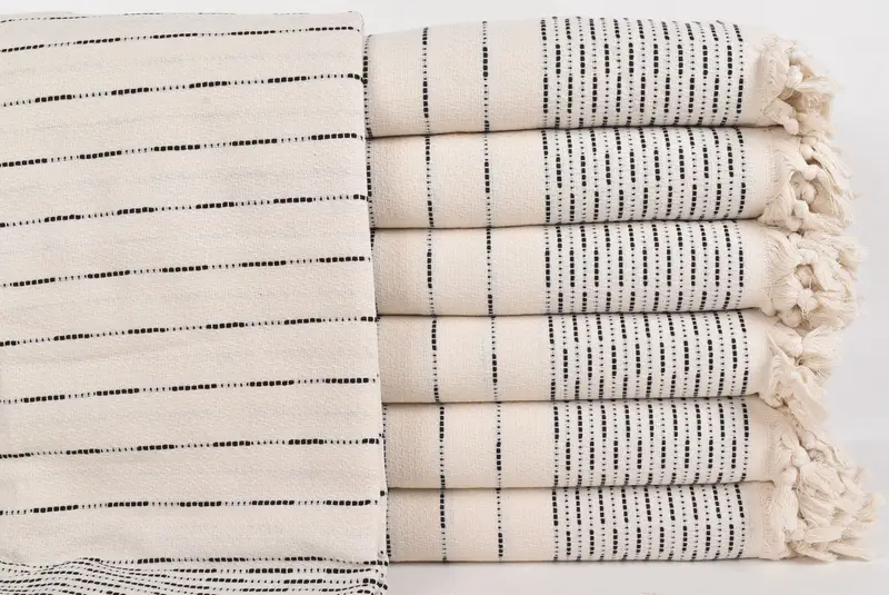 Handmade Gift, Boho Throw Blankets, Monogram Blanket, First Wedding Anniversary Gift, 98x92 Cotton Striped Design Towel, Woven Throw Blanket - 2