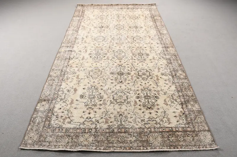 4.9x9.4 ft Büyük Vintage Halı, Türk Halısı, Kahverengi Gri Ombré Yün Halı - 1