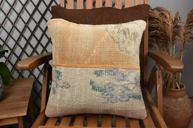 Ethnic Throw Pillow Sham, Throw Kilim Pillow, Pillow Sham, Pillow for Couch, Office Chair Pillow, Antique Pillows, 16x16 Yellow Pillow - 3