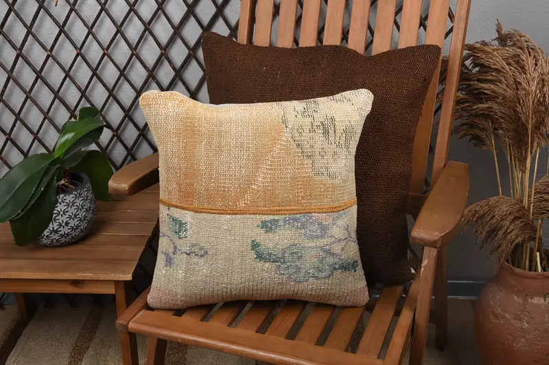 Ethnic Throw Pillow Sham, Throw Kilim Pillow, Pillow Sham, Pillow for Couch, Office Chair Pillow, Antique Pillows, 16x16 Yellow Pillow - 1