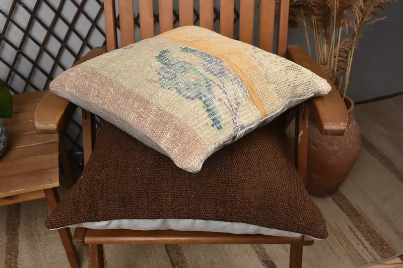 Ethnic Throw Pillow Sham, Throw Kilim Pillow, Pillow Sham, Pillow for Couch, Office Chair Pillow, Antique Pillows, 16x16 Yellow Pillow - 4